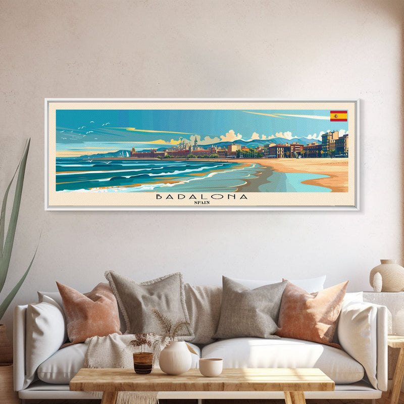 Badalona Spain Travel Print Wall Art, Panoramic City Art, Travel Art, Wall Decor, Vacation Gift, Framed Canvas Print Or Metal Art