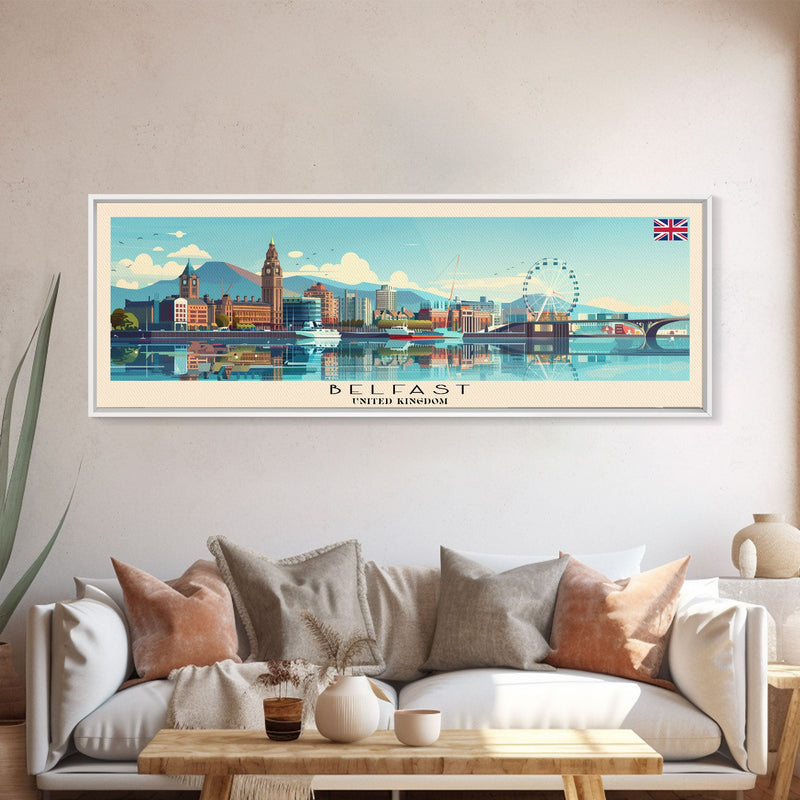 Belfast United Kingdom Travel Print Wall Art, Panoramic City Art, Travel Art, Wall Decor, Vacation Gift, Framed Canvas Print Or Metal Art