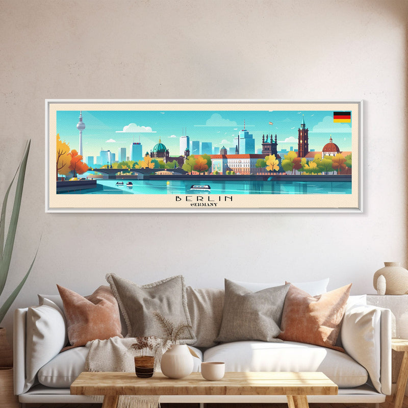 Berlin Germany Travel Print Wall Art, Panoramic City Art, Travel Art, Wall Decor, Vacation Gift, Framed Canvas Print Or Metal Art