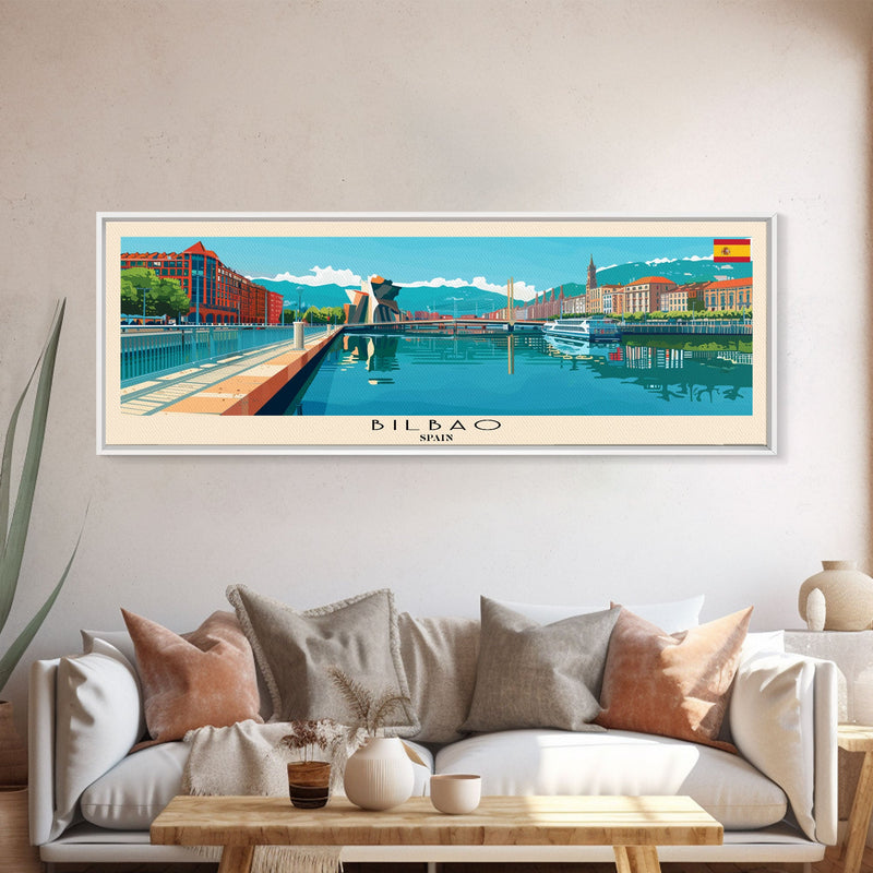 Bilbao Spain Wall Art, Panoramic Travel Poster, Panoramic Framed Canvas Print, City Wall Art, Wall Hanging Home Decor, Travel Art