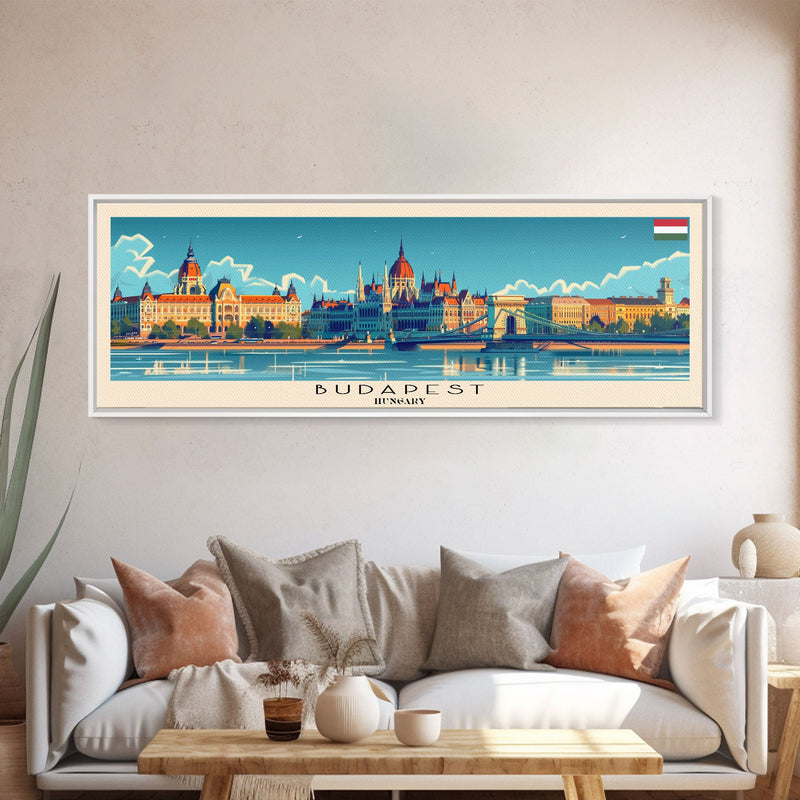 Budapest Hungary Travel Art, City Art, Framed Canvas Print or Metal Wall Art, Europe Travel Poster, Panoramic Wall Art, Extra Wide Wall Art