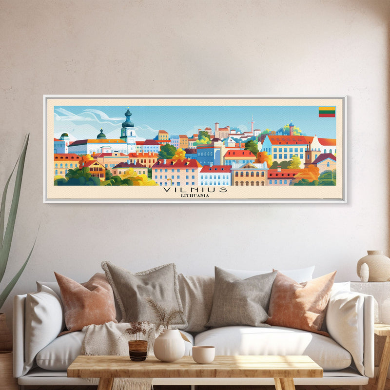 Vilnius Lithuania Wall Art, Panoramic Travel Poster, Panoramic Framed Canvas Print, City Wall Art, Wall Hanging Home Decor, Travel Art