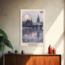 Arnhem Netherlands Travel Poster Framed Canvas Print, Wall Art, Home Decor, Vacation Print, Watercolor Painting, Cityscape Art
