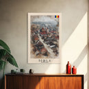 Brăila Romania Travel Poster Framed Canvas Print, Cityscape Art, Wall Decor, Travel Print, Watercolor Painting, Rustic Scene Art