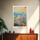 Linz Austria Travel Poster Framed Canvas Print, Scenic Landscape, Watercolor Painting, Wall Art, Home Decoration, Travel Print, Artistic Gift