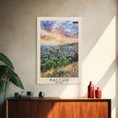 Nalchik Russia Travel Poster Framed Canvas Print, Sunset Watercolor Painting, Scenic Art, Vacation Wall Art, Living Room Decor, Unique Art