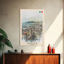 Naples Italy Framed Canvas Print, Scenic Travel Poster, Watercolor Painting, Coastal Wall Art, Home Decor, Vacation Art, Unique Art