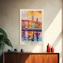 Santander Spain Travel Poster Framed Canvas Print, Watercolor Painting, Coastal Wall Art, Home Decor, Spanish Seaside, Vibrant Art