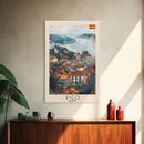 Vigo Spain Travel Poster Framed Canvas Print, Watercolor Painting, Coastal Wall Art, Home Decor, Spanish Seaside, Mediterranean Art