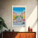 Burgas Bulgaria Travel Poster Framed Canvas Print, Midcentury Modern Art, Pop Art Wall Decor, Home Decor, Vacation Gift, Living Room Art