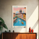 Cologne Germany Travel Poster Framed Canvas Print, Midcentury Modern Art, Pop Art Wall Decor, Scenic Wall Art, Living Room Art