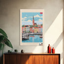 Esbjerg Denmark Travel Poster Framed Canvas Print, Midcentury Modern Art, Pop Art Wall Decor, Scenic Bedroom Art, Office Decoration