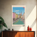Linz Austria Travel Poster Framed Canvas Print, Wall Decor, Midcentury Modern Art, Pop Art, Scenic Art for Bedroom and Living Room