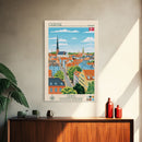 Odense Denmark Travel Poster Framed Canvas Print, Midcentury Modern Art, Pop Art Wall Decor, Scenic Wall Art, Living Room Decoration, Office Art