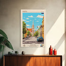 Pärnu Estonia Travel Poster Framed Canvas Print, Midcentury Modern Art, Pop Art Wall Decor, Scenic Wall Art, Bedroom Decoration
