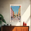 Queluz Portugal Travel Poster Framed Canvas Print, Midcentury Modern Art, Pop Art Wall Decor, Scenic Bedroom Art, Office Decoration