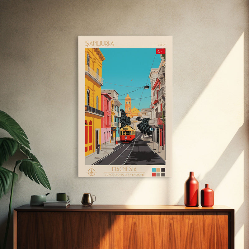 ÅanlÄ±urfa Turkey Travel Poster Framed Canvas Print, Midcentury Modern Art, Pop Art Decor, Living Room Wall Art, Scenic Print, Home Decoration