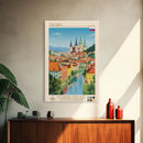 Trenčín Slovakia Travel Poster Framed Canvas Print, Midcentury Modern Art, Pop Art Wall Decor, Living Room Art, Vacation Gift