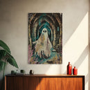 Ghostly Figure in Ancient Ruins Framed Canvas Print, Haunted Ruins Decor, Halloween Ghost Art, Eerie Ghostly Wall Art, Spooky Ghost Print