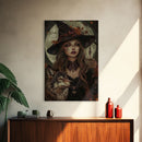 The Witch And The Wolf, Spooky Halloween Wall Art Framed Canvas Print, Spooky Season, Witch Painting, Halloween Decor and Art, Seasonal