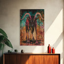 Spooky Goat Demon in the Woods Framed Canvas Print, Halloween Art, Creepy Wall Art Spooky Home Decor, Scary Art Mysterious Living Room Decor
