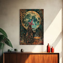 Witch Preparing Spell Under Full Moon Framed Canvas Print | Halloween Witch Art | Enchanted Witch Decor for Home | Halloween Artwork