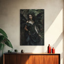 Dark Angel with Glowing Eyes in Haunted Forest - Mysterious Gothic Framed Canvas Print, Halloween Wall Art Decor