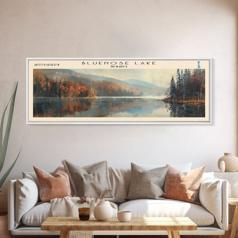 Bluenose Lake Framed Canvas Print, Panoramic Lake House Decor, Scenic View, Travel Poster, Rustic Art, Lake Painting