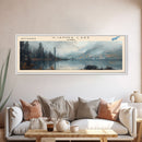 Iliamna Lake Framed Canvas Print, Panoramic Lake House Decor, Wall Art, Travel Poster, Serene Lake Painting, Nature Art