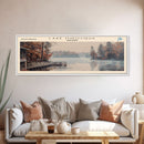 Lake Minocqua Wisconsin Framed Canvas Print, Lake House Decor, Panoramic Wall Art, Travel Poster, Scenic Landscape Painting, Living Room Decor