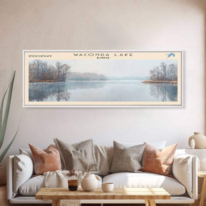 Waconda Lake Kansas Panoramic Wall Art, Framed Canvas Print, Lake House Decor, Travel Poster, Beautiful Lake Scene, Home Art