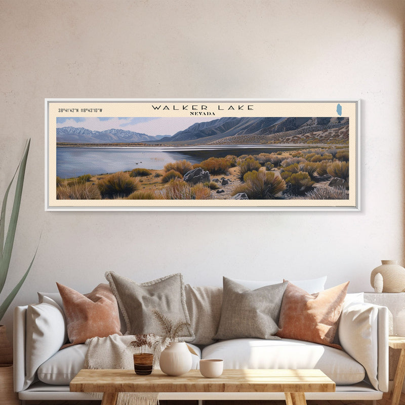 Walker Lake USA Nevada Panoramic Wall Art, Framed Canvas Print, Lake House Decor, Travel Poster, Beautiful Lake Scene, Bedroom Decor