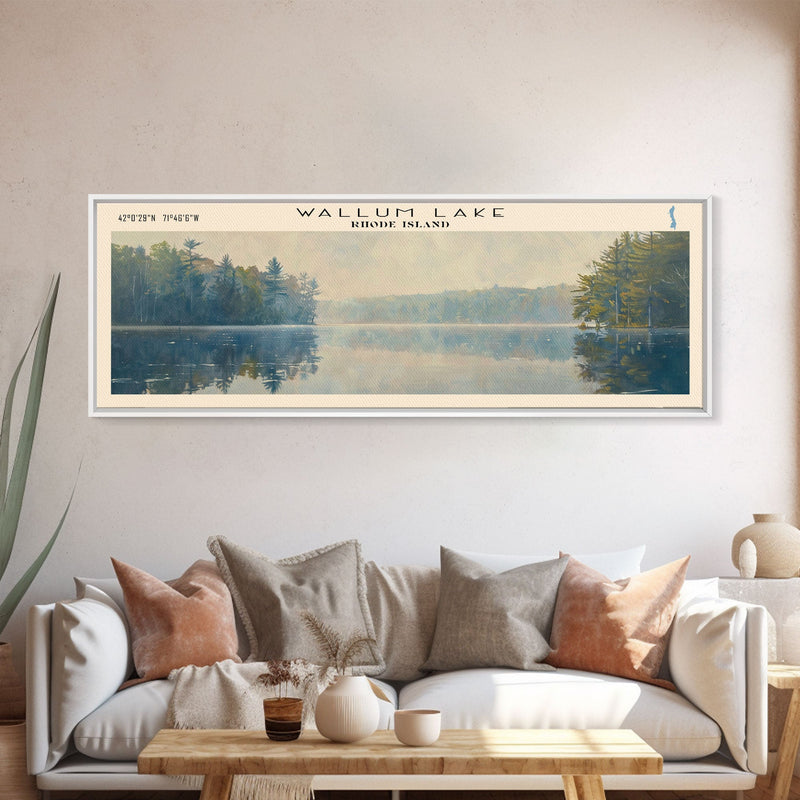 Wallum Lake Rhode Island Panoramic Wall Art, Framed Canvas Print, Lake House Decor, Travel Poster, Scenic Lake Scene, Living Room Art