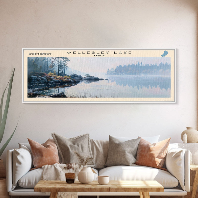 Wellesley Lake Panoramic Wall Art, Framed Canvas Print, Lake House Decor, Travel Poster, Beautiful Lake Scene, Home Art