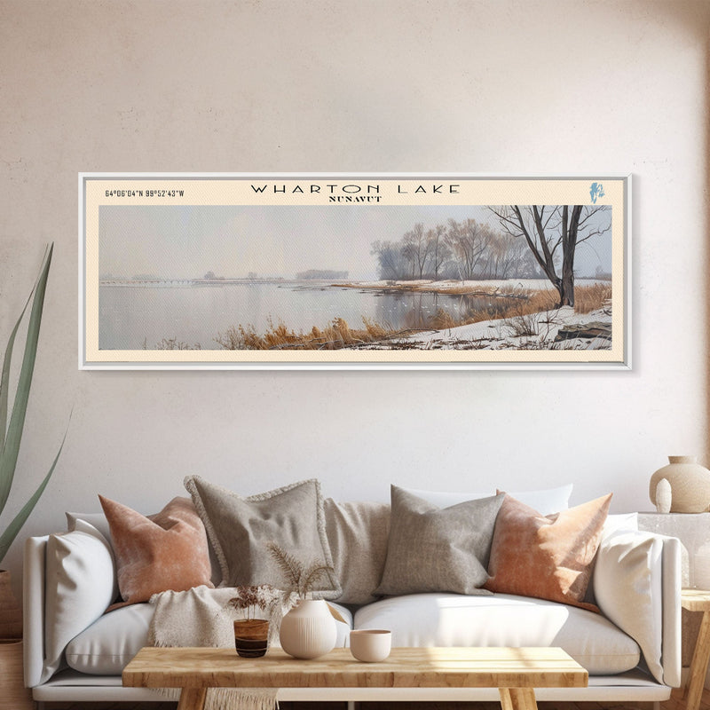 Wharton Lake Panoramic Wall Art, Framed Canvas Print, Lake House Decor, Travel Poster, Beautiful Lake Scene, Living Room Art