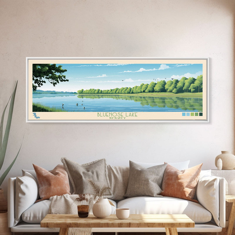 Blue Springs Lake Missouri Framed Canvas Print, Panoramic Wall Art, Midcentury Modern, Pop Art, Travel Poster, Scenic Living Room Art, Lake House Decor