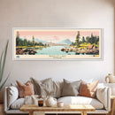 Bradley Lake Wyoming Framed Canvas Print, Midcentury Modern Panoramic Wall Art, Living Room Decor, Pop Art, Travel Poster Art