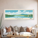 Candlewood Lake Connecticut Framed Canvas Print, Pop Art Panoramic Travel Poster, Midcentury Modern, Wall Art, Scenic Nature Painting, Bedroom Decor