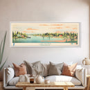 Lake Bemidji Minneapolis Framed Canvas Print, Panoramic Wall Art, Midcentury Modern, Pop Art, Bedroom Decor, Travel Poster, Living Room Art