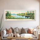 Mistastin Lake, New Brunswick Framed Canvas Print, Panoramic Wall Art, Midcentury Modern, Pop Art, Home Decor, Travel Poster, Living Room Art