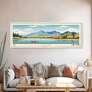 Webb Lake, Maine Framed Canvas Print, Midcentury Modern Lake House Decor, Panoramic Art, Pop Art, Travel Poster, Living Room Wall Art