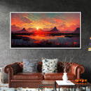 Mountain and Lake Sunset Wall Art Oil Painting On Canvas, Canvas Print, Ready to hang gallery wrapped nature framed canvas print, lake life