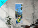 Tall and Narrow Palm Tree California Landscape Art Print Framed on Canvas, Printed Wall Art, Gouache Style Landscape Painting, Mountain Art