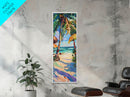 Tropical Wall Art Canvas of Ocean Landscape, Acrylic Gouache Style Canvas Art Framed and Printed, Long and Narrow Modern Abstract Art