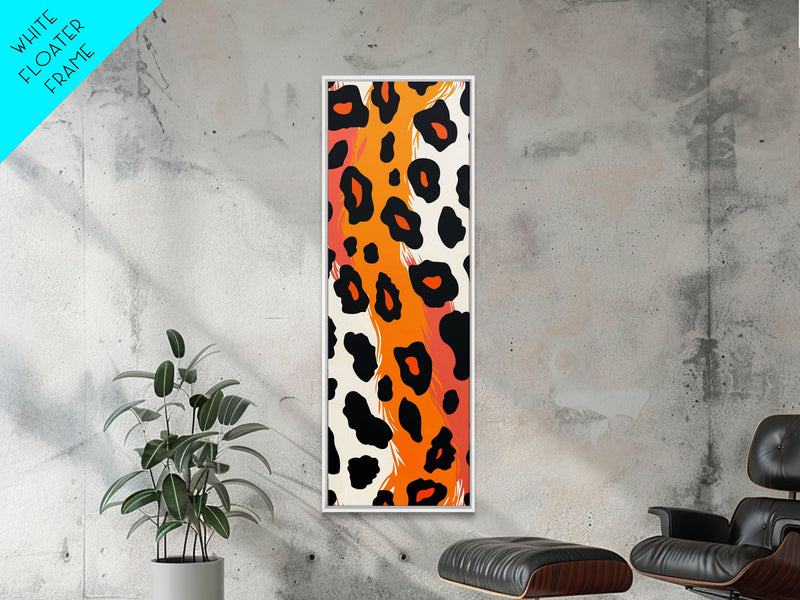 Bold Leopard Print in Orange and Black - Framed Canvas Print, Midcentury Modern Wall Art, Skinny Art, Tall Art, Living Room Decor