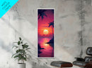 Retro Tropical Sunset Midcentury Modern Art - Framed Canvas Print, Boho Art, Skinny Art, Living Room Art, Bedroom Decor, Coastal Wall Art