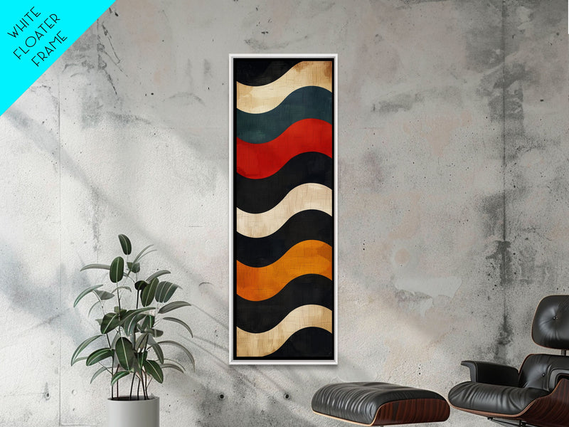 Wavy Retro Pattern in Earth Tones - Framed Canvas Print, Midcentury Modern Art, Boho Art, Skinny Art, Tall Art, Living Room Wall Decor, Minimalist Art