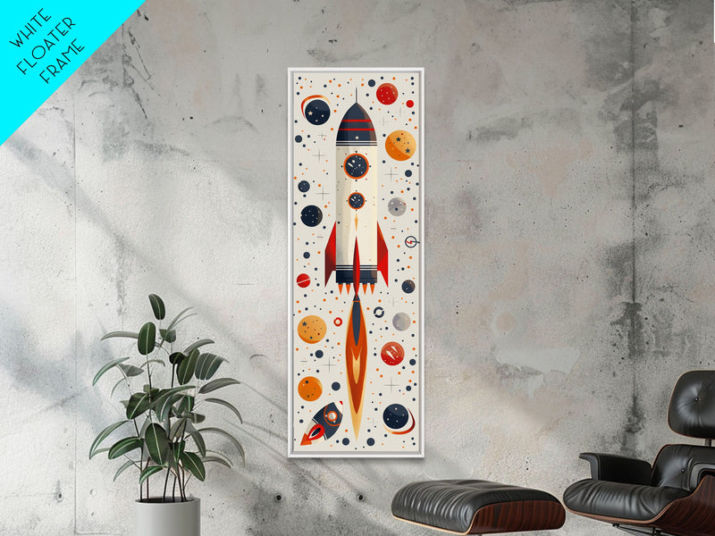 Art Deco Rocket Ship Atomic Age Wall Art, Retro MCM Inspired Framed Canvas Print, Mid-century Modern Nursery Decor