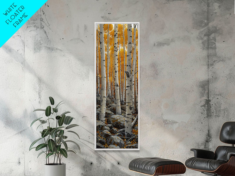 Birch Tree Forest, Framed Canvas Print, Skinny / Tall Wall Art, Living Room Decor, Landscape Painting, Nature Decor