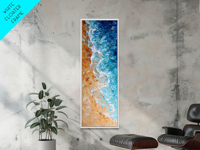 Abstract Coastal Waves And Sandy Beach, Rustic Farmhouse Art With Boho Elements, Tall Canvas Print For Modern Wall Decor